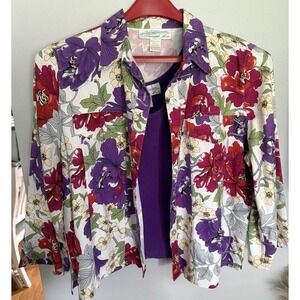 Pineapple Moon Silk Hawaiian Shirt L / XL Tropical Floral‎ Purple Red Vacation